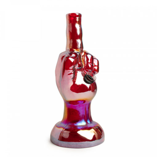 Retro Glass 10" Tall Platinum Metallic Flippin' The Bird Water Pipe - Image 2