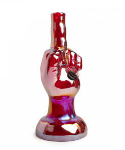 Retro Glass 10" Tall Platinum Metallic Flippin' The Bird Water Pipe - Image 2