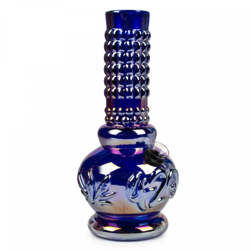 Retro Glass 8" Tall Platinum Metallic Water Pipe W/Embossed 420 & Leaf Designs - Image 3