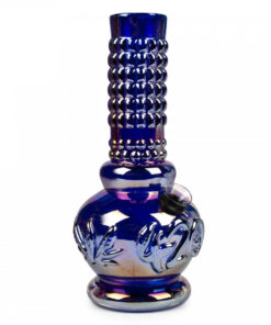Retro Glass 8" Tall Platinum Metallic Water Pipe W/Embossed 420 & Leaf Designs - Image 3
