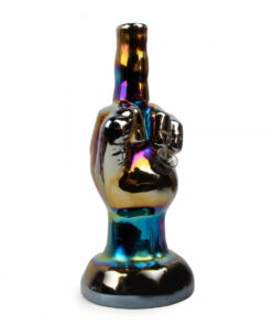 Retro Glass 10" Tall Platinum Metallic Flippin' The Bird Water Pipe