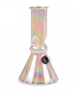 8" Tall Retro Glass Pink Platinum Metallic Bern Beaker Tube W/Ice Pinch