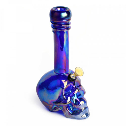 14" Tall Retro Glass Platinum Metallic Large Skull Base Tube - Image 3