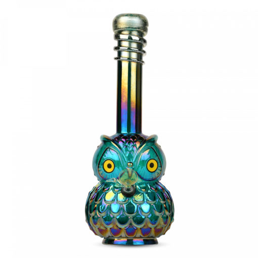 Retro Glass 12" Tall Platinum Metalic Owl W/ Glow-In-The-Dark Wrap & Mouthpiece - Image 2