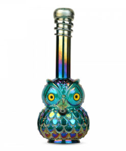 Retro Glass 12" Tall Platinum Metalic Owl W/ Glow-In-The-Dark Wrap & Mouthpiece - Image 2