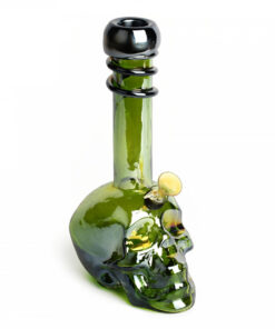 10" Tall Retro Glass Platinum Metallic Skull Tube - Image 2