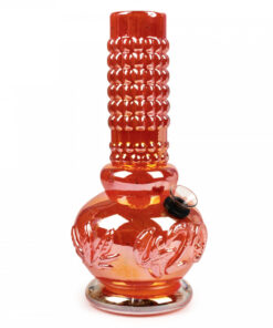 Retro Glass 8" Tall Platinum Metallic Water Pipe W/Embossed 420 & Leaf Designs