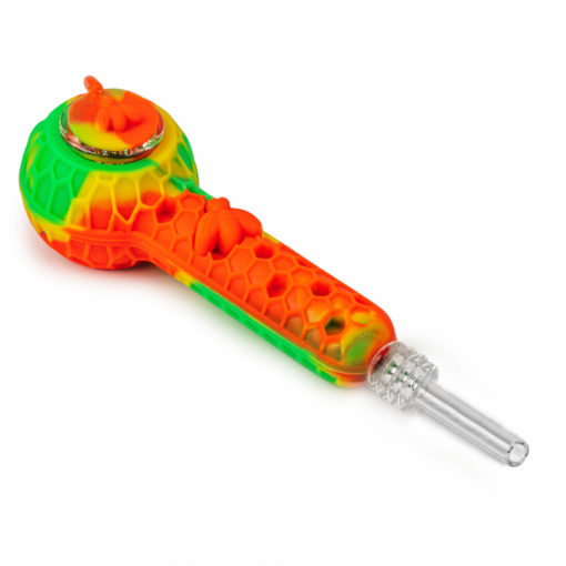 4.5" Hand PipeNectar Collector W/Glass Bowl, Quartz TipBowl Cover - Image 3