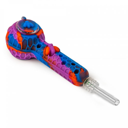 4.5" Hand PipeNectar Collector W/Glass Bowl, Quartz TipBowl Cover - Image 2