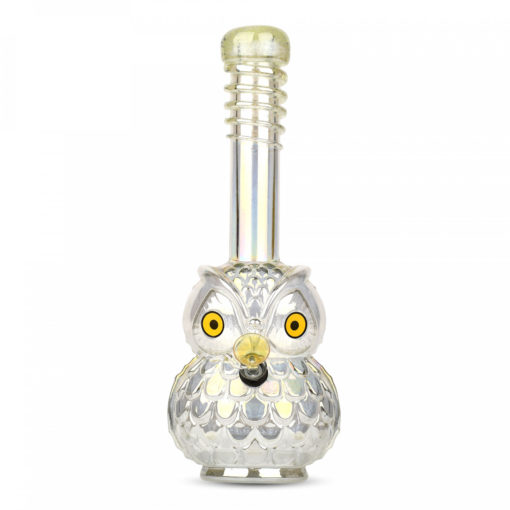 Retro Glass 12" Tall Platinum Metalic Owl W/ Glow-In-The-Dark Wrap & Mouthpiece - Image 3