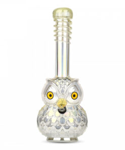 Retro Glass 12" Tall Platinum Metalic Owl W/ Glow-In-The-Dark Wrap & Mouthpiece - Image 3