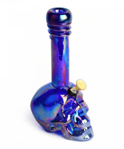 10" Tall Retro Glass Platinum Metallic Skull Tube