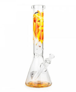 Red Eye Glass 15" Tall Lion Beaker Tube W/Matching Fillacello Artwork
