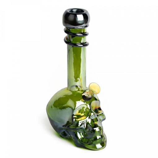 14" Tall Retro Glass Platinum Metallic Large Skull Base Tube - Image 2