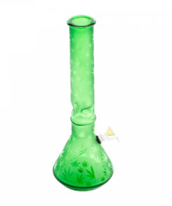 16" Tall Retro Glass Etched Multi Leaf Beaker Tube w/Ice Pinch