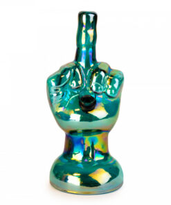 8" Tall Retro Glass Platinum Metallic 'Flippin The Bird' Water Pipe