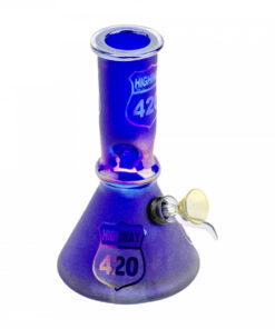 8" Tall Retro Glass Blue Metallic Hwy 420 Tube W/Ice Pinch