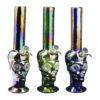 13" Tall Retro Glass Platinum Metallic Skull with Diamond Glow Eyes Tube