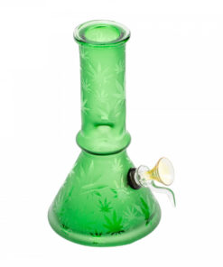 8" Tall Retro Glass Etched Multi Leaf Beaker Tube w/Ice Pinch
