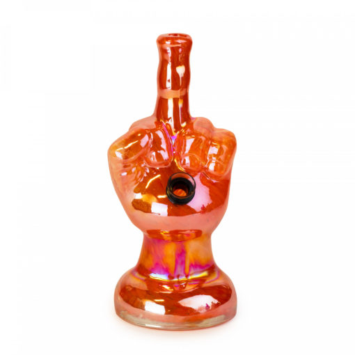 8" Tall Retro Glass Platinum Metallic 'Flippin The Bird' Water Pipe - Image 2