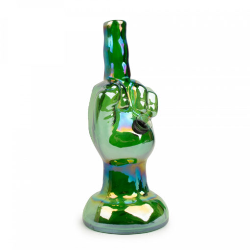 Retro Glass 10" Tall Platinum Metallic Flippin' The Bird Water Pipe - Image 3