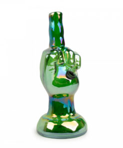 Retro Glass 10" Tall Platinum Metallic Flippin' The Bird Water Pipe - Image 3