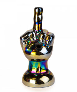 8" Tall Retro Glass Platinum Metallic 'Flippin The Bird' Water Pipe - Image 3