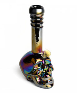 14" Tall Retro Glass Platinum Metallic Large Skull Base Tube