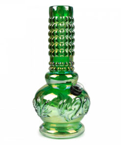 Retro Glass 8" Tall Platinum Metallic Water Pipe W/Embossed 420 & Leaf Designs - Image 2