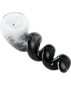 Human Grade 4 Corkscrew Hand Pipe-White Frit with Black