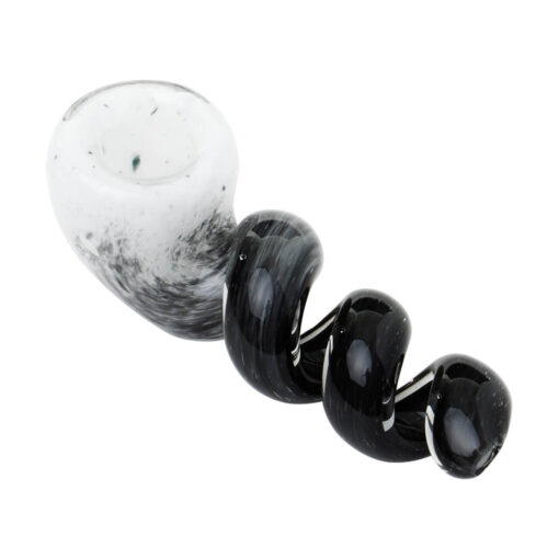 Human Grade 4 Corkscrew Hand Pipe-White Frit with Black