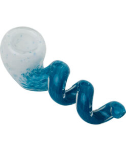 Human Grade 4 Corkscrew Hand Pipe-White frit with blue