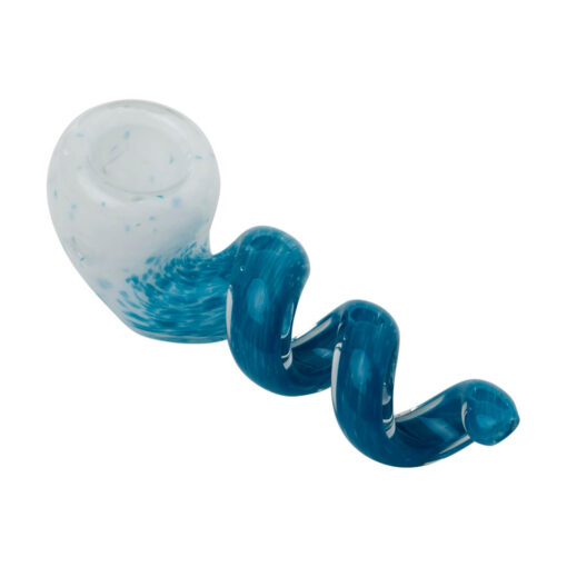 Human Grade 4 Corkscrew Hand Pipe-White frit with blue