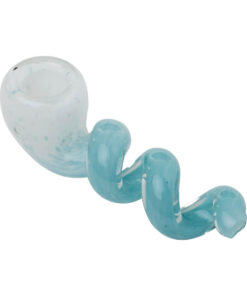 Human Grade 4 Corkscrew Hand Pipe- White frit with glacier