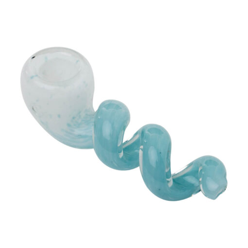 Human Grade 4 Corkscrew Hand Pipe- White frit with glacier