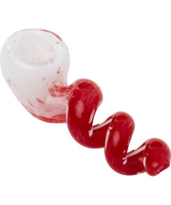 Human Grade 4 Corkscrew Hand Pipe- White frit with red