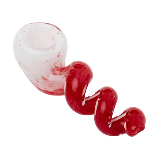 Human Grade 4 Corkscrew Hand Pipe- White frit with red