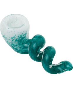 Human Grade 4 Corkscrew Hand Pipe-White frit with teal