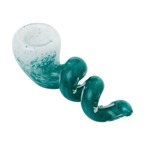 Human Grade 4 Corkscrew Hand Pipe-White frit with teal
