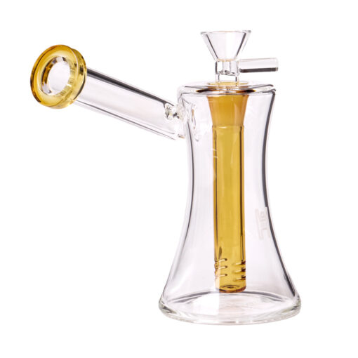 Human Grade 6" Hourglass Sidecar Bubbler-Clear with Yellow