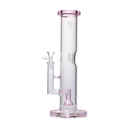 Human Grade 12" Tube Water Pipe-Clear with Pink Accent