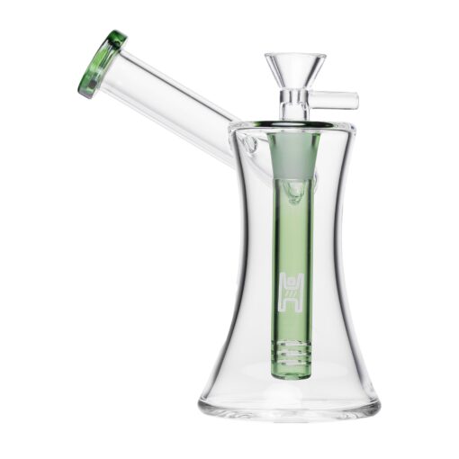 Human Grade 6" Hourglass Sidecar Bubbler-Clear with Green Accent