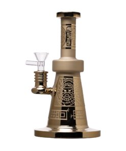 Human Grade Aztec (Sandblasted) Glass Water Pipe Gold Iridescent