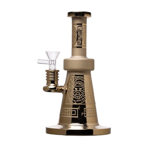 Human Grade Aztec (Sandblasted) Glass Water Pipe Gold Iridescent