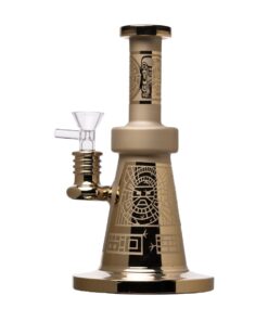 Human Grade Aztec (Sandblasted) Glass Water Pipe Gold Iridescent