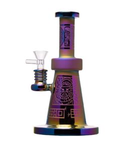 Human Grade Aztec (Sandblasted) Glass Water Pipe Purple Iridescent