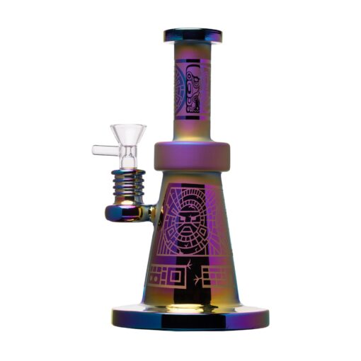 Human Grade Aztec (Sandblasted) Glass Water Pipe Purple Iridescent
