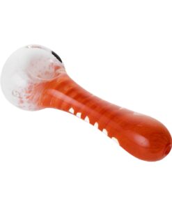 Human Grade IO Twist Spoon Pipe-White Frit with Orange