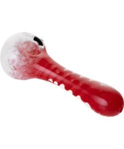 Human Grade IO Twist Spoon Pipe-White Frit with Red