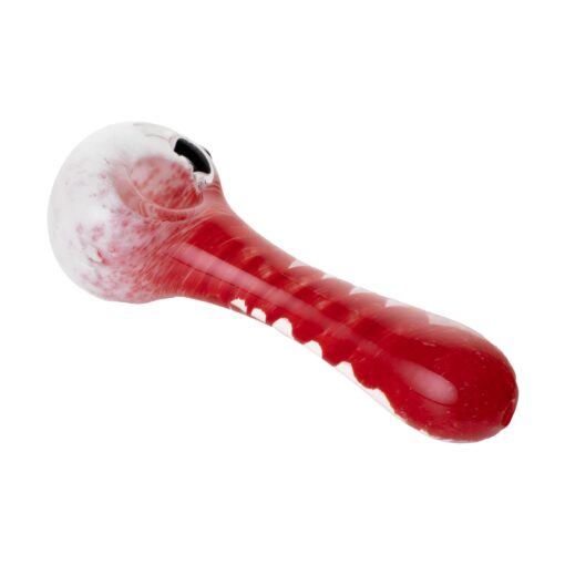 Human Grade IO Twist Spoon Pipe-White Frit with Red